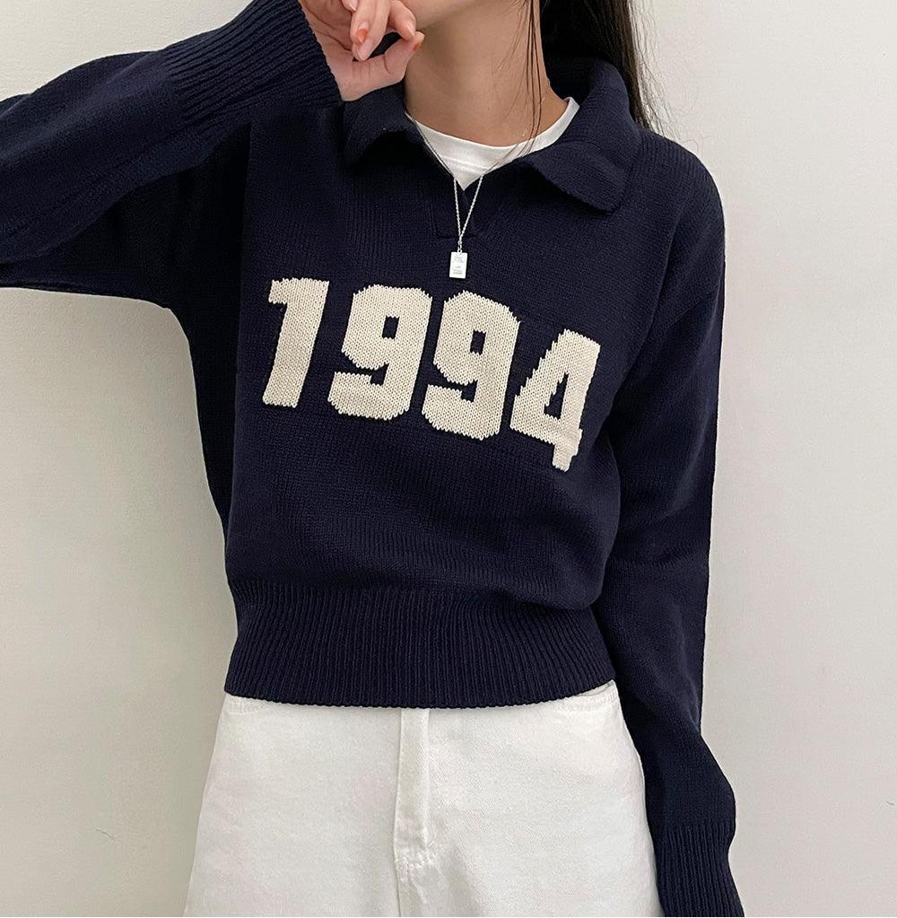 【現貨ivory, navy】韓製1994翻領針織上衣<KR> - IKIMSTORE