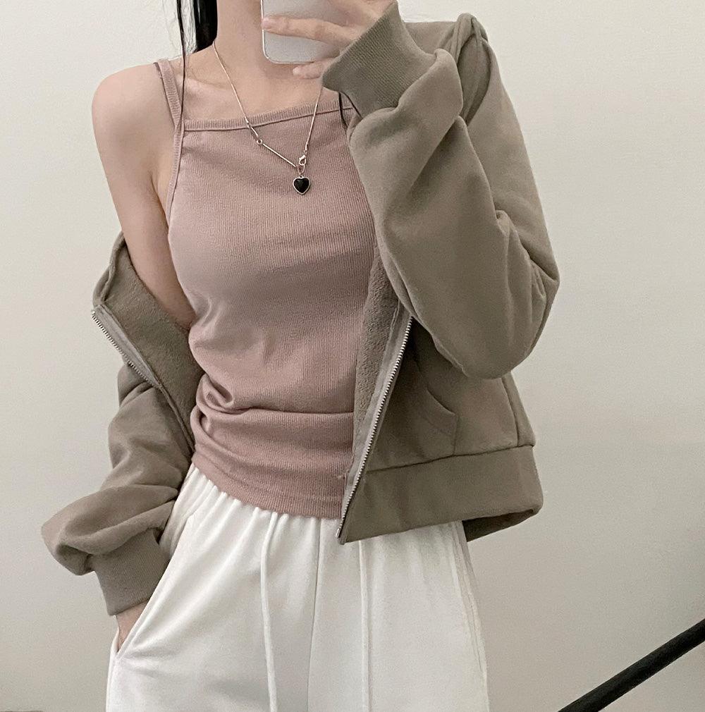 韓製羅紋方領吊帶背心(4color)<KR> - IKIMSTORE