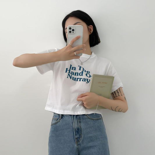 🍬【糖果色】韓製Nurray印字短款T恤<KR>(現貨purple) - IKIMSTORE