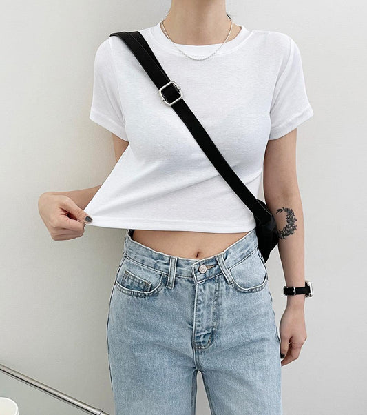 韓製日常棉質crop tee<KR> - IKIMSTORE
