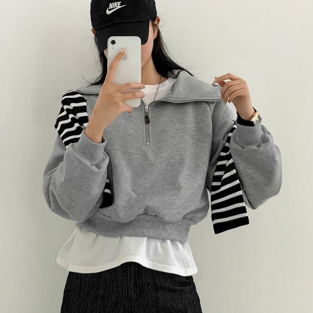 韓製半拉鏈翻領衛衣<KR>(5color) - IKIMSTORE