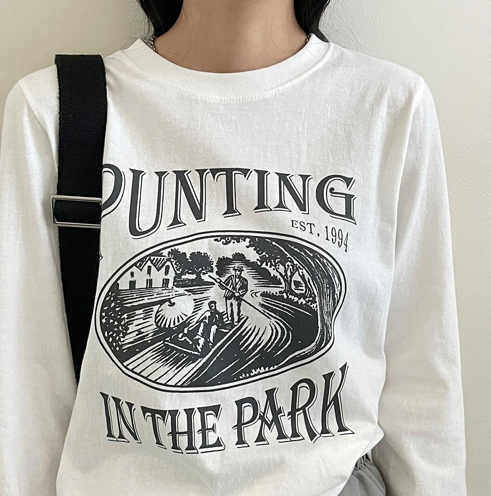 Punting復古印花長袖T恤<KR> - IKIMSTORE