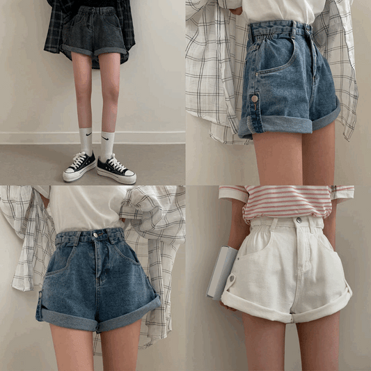 【兩穿!】可調節捲邊牛仔短褲(S-L) - IKIMSTORE