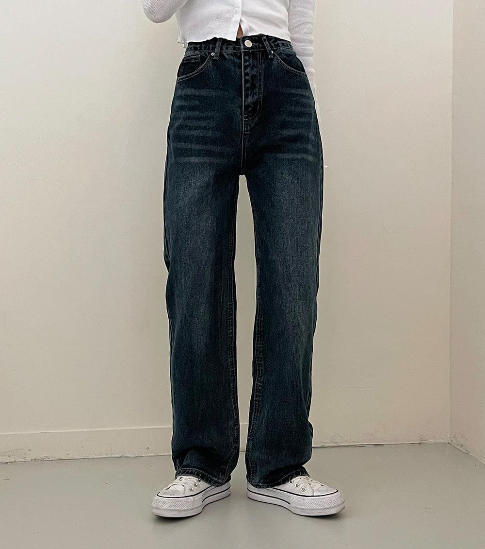 【S-2XL/顏色推薦!】復古深藍色牛仔闊腿褲 - IKIMSTORE