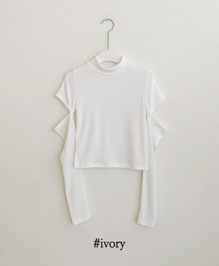 韓製立領手臂鏤空短款T恤<KR> - IKIMSTORE
