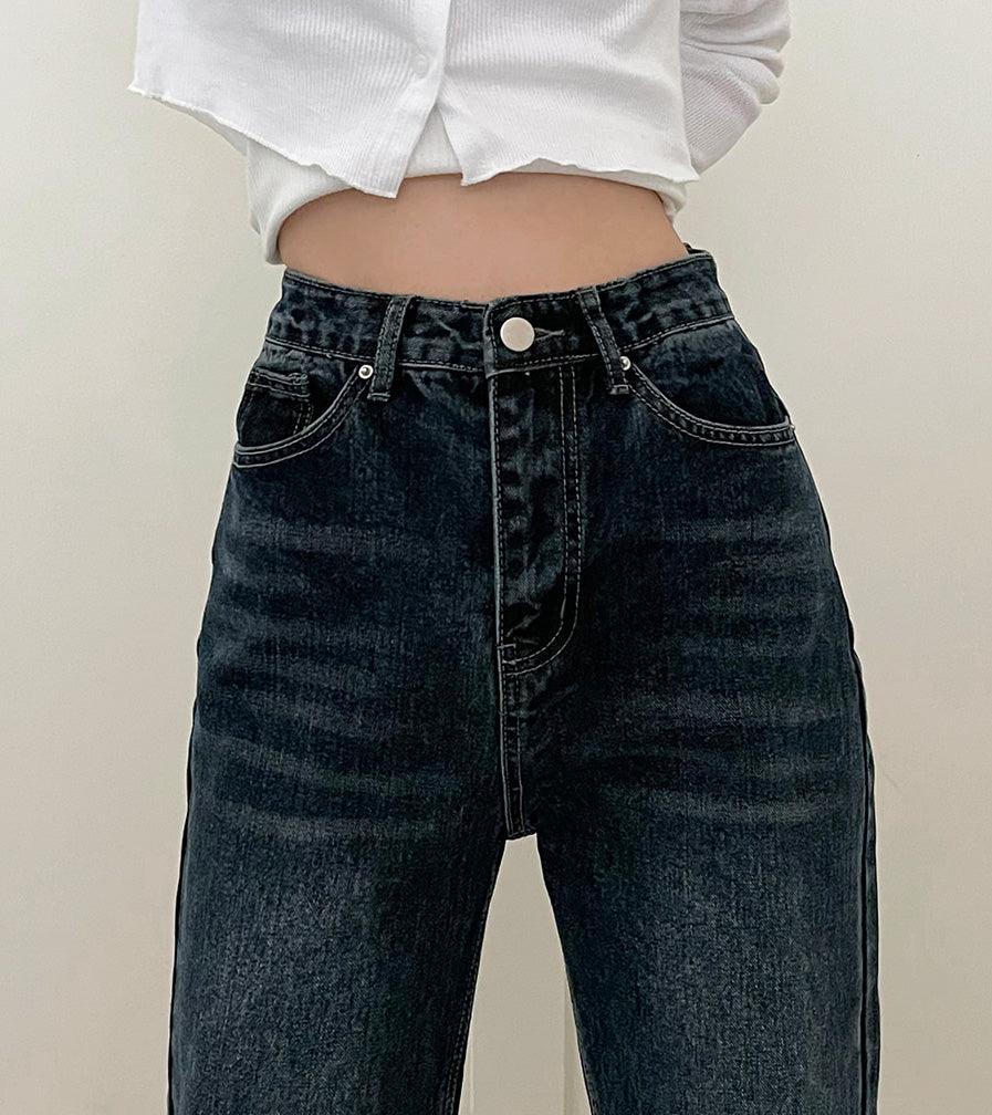 【S-2XL/顏色推薦!】復古深藍色牛仔闊腿褲 - IKIMSTORE