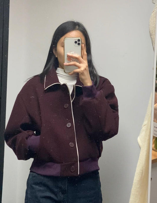 【內夾棉】韓製毛呢棒球夾克 - IKIMSTORE