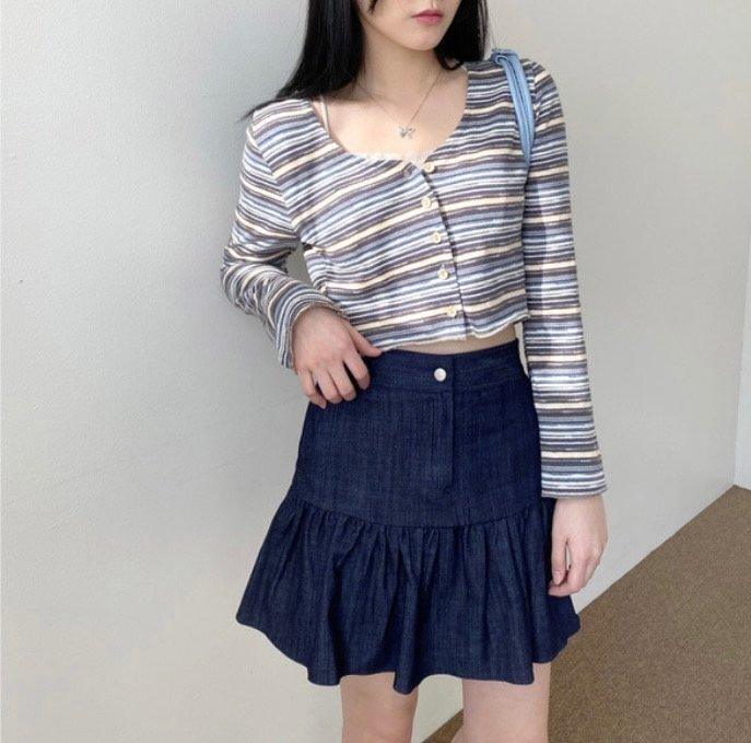 🌊水波條紋短款開衫上衣<KR> - IKIMSTORE