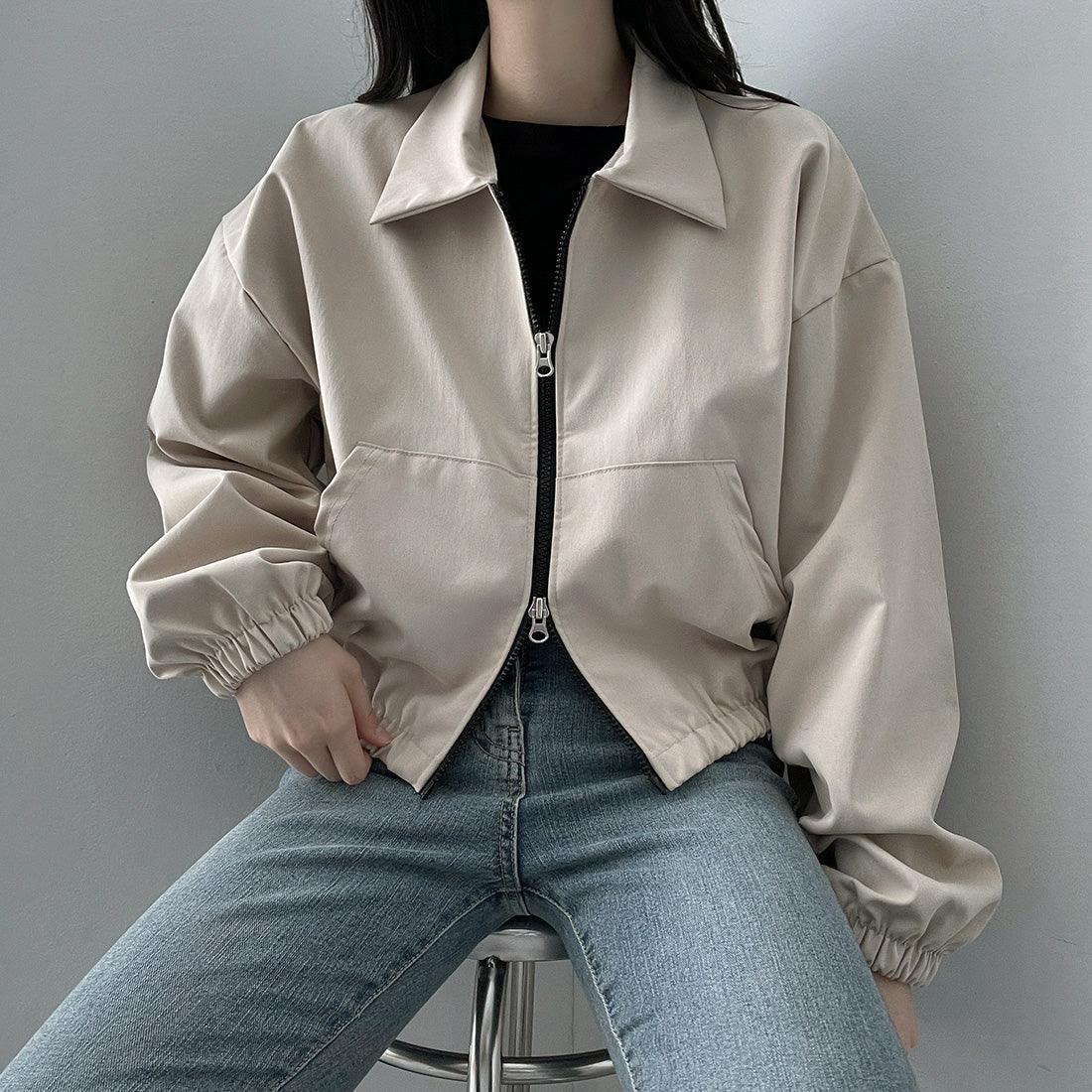 韓製雙向拉鍊翻領夾克外套<KR>(3color) - IKIMSTORE