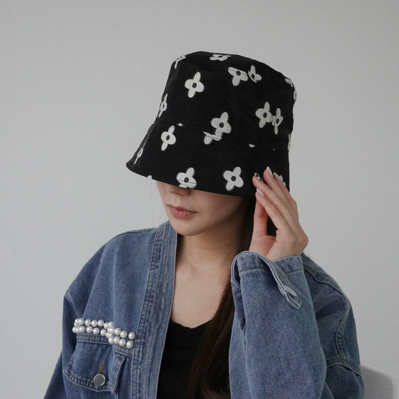【現貨黑】🌼花花刺繡漁夫帽<KR> - IKIMSTORE
