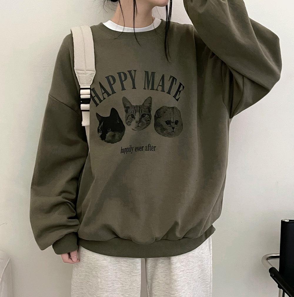 韓製Happy Mate🐈小貓衛衣(4color)<KR> - IKIMSTORE