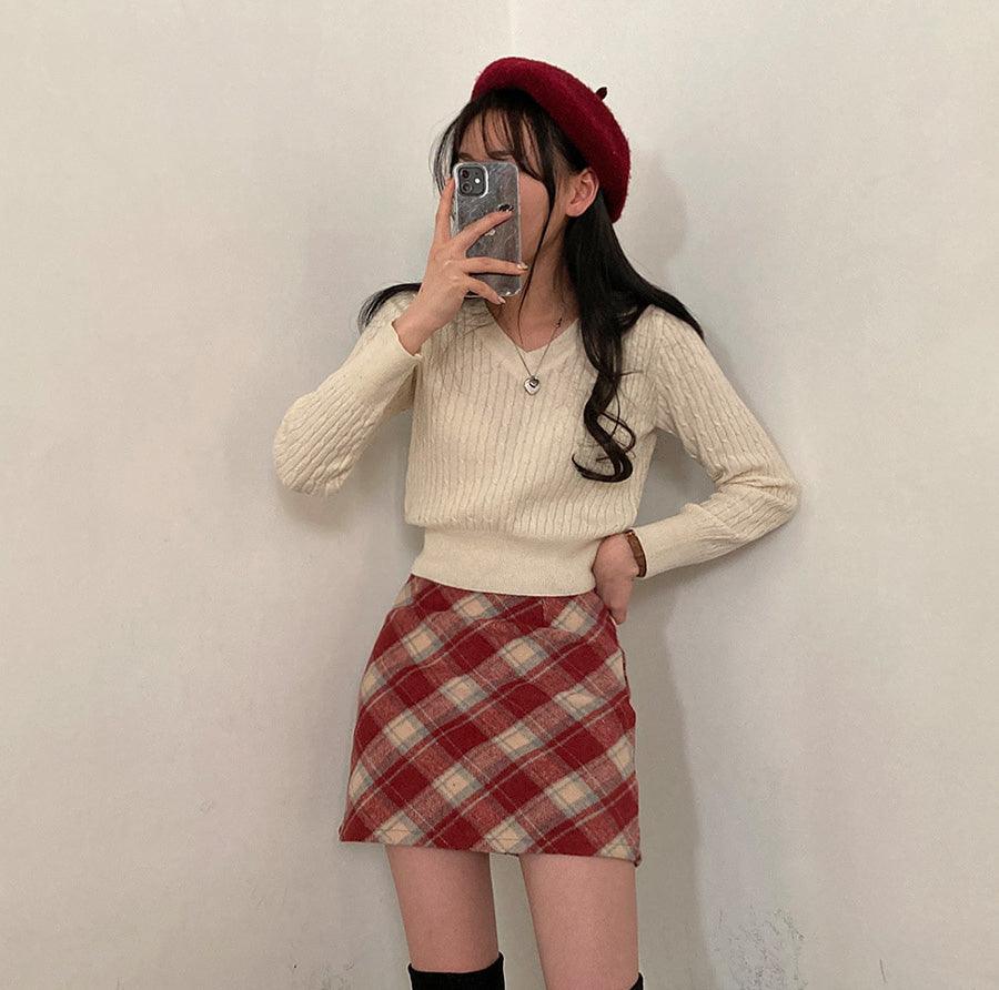 Cozy Darling格紋迷你半身裙 (3色) - IKIMSTORE