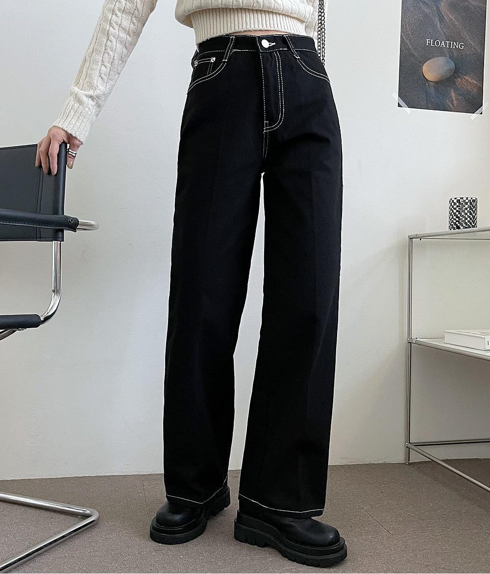 Little Stitch明線牛仔闊腿褲<KR> (S-L) - IKIMSTORE