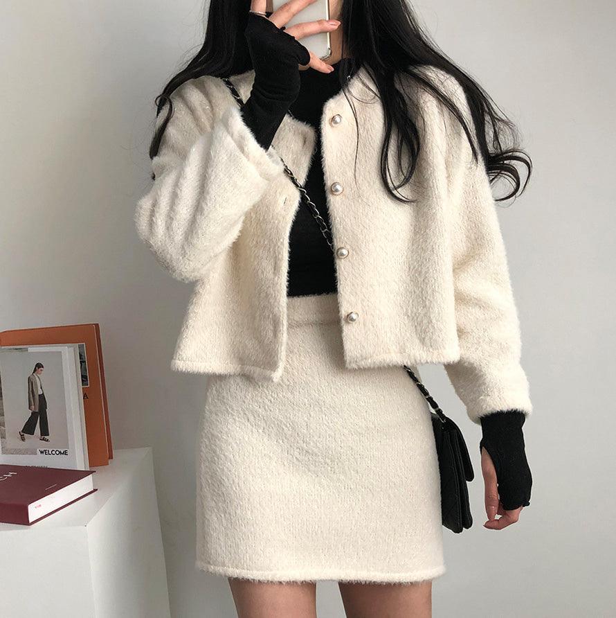 🤍冬日柔軟絨絨小香套裝<KR> - IKIMSTORE