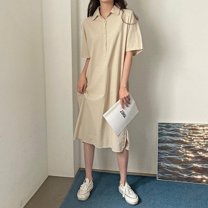 【限定優惠/現貨紫】韓製開鈕恤衫長裙<KR> - IKIMSTORE
