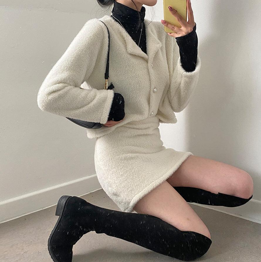 🤍冬日柔軟絨絨小香套裝<KR> - IKIMSTORE