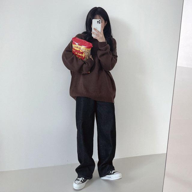 莫蘭迪高級灰黑系牛仔闊褲<KR> - IKIMSTORE