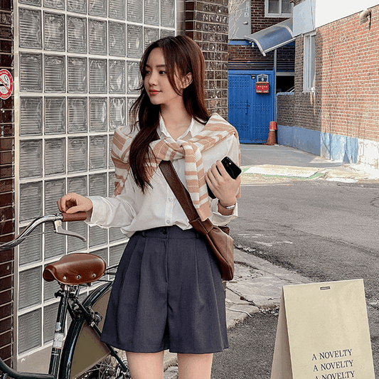 休閒西裝短褲~半鬆緊腰