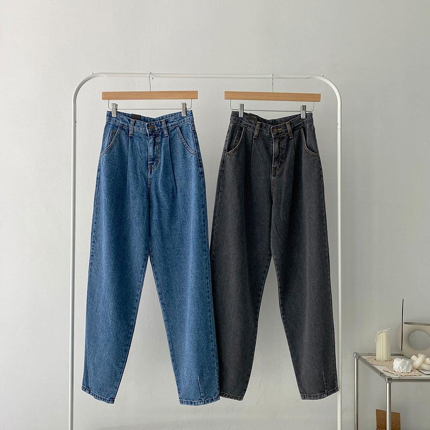 【現貨藍(m)】韓製單褶直筒牛仔褲<KR> (S-L) - IKIMSTORE