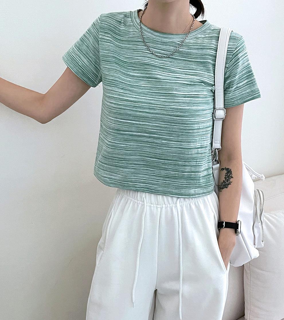 🌊【Unique!】海浪條紋圓領T恤<KR>(現貨green) - IKIMSTORE