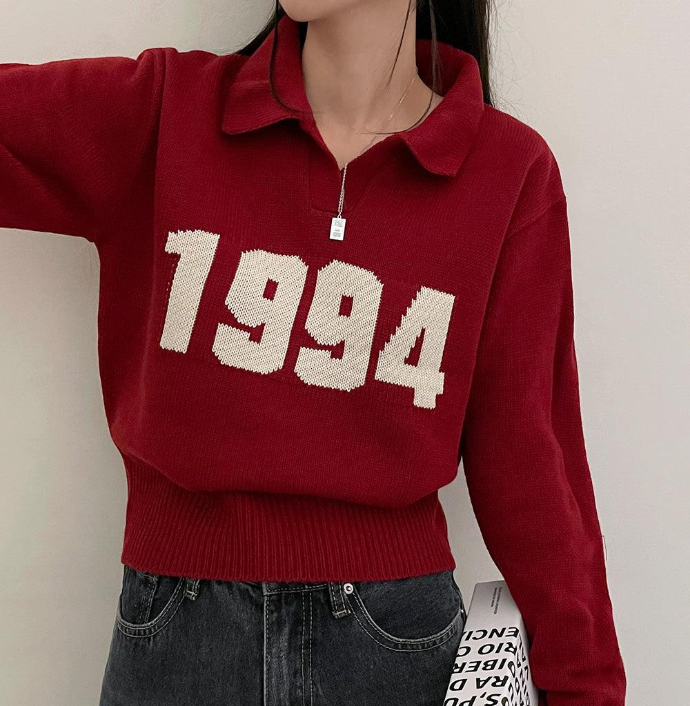 【現貨ivory, navy】韓製1994翻領針織上衣<KR> - IKIMSTORE