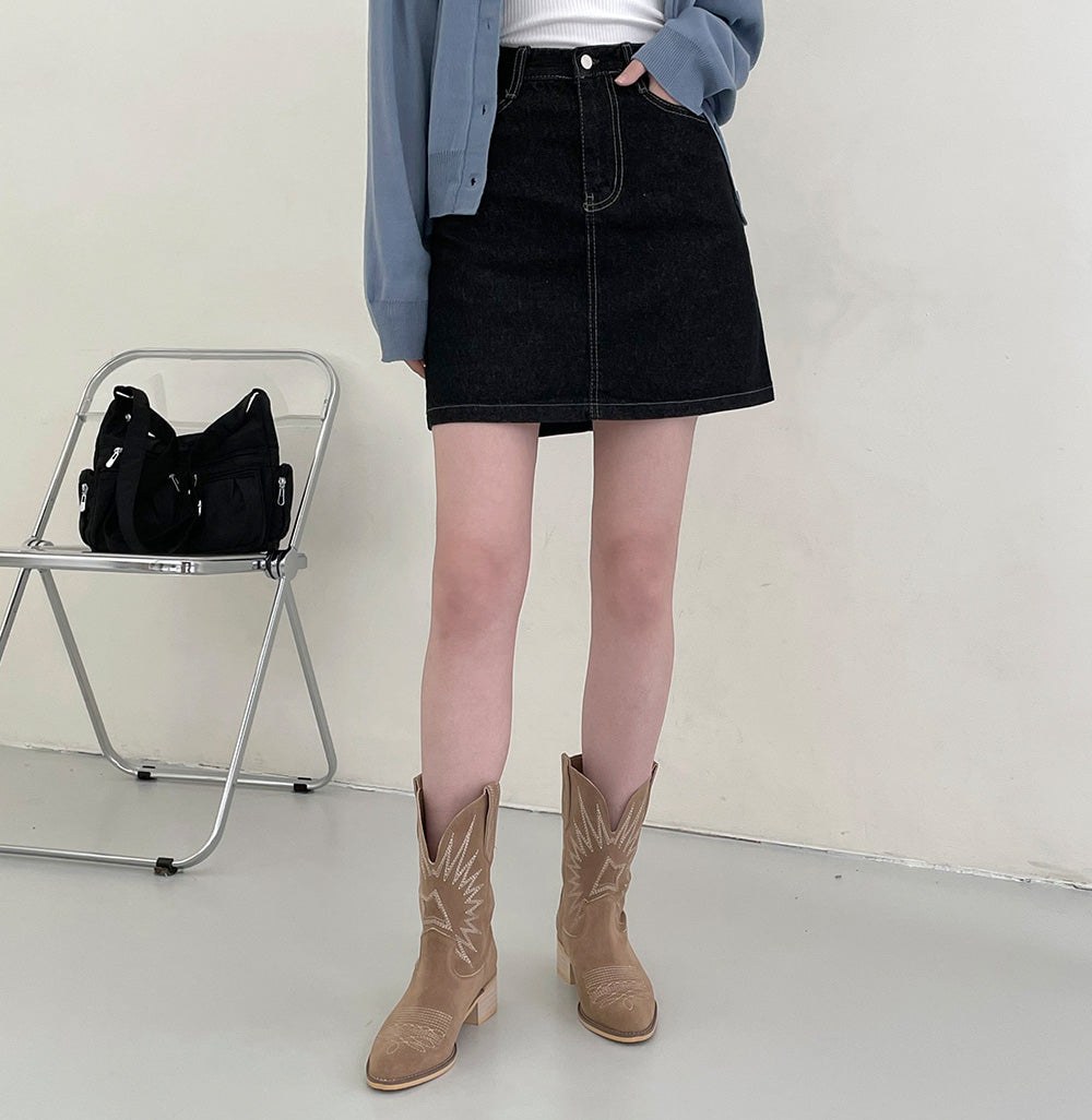 【現貨黑M】韓製明線牛仔迷你裙(S-2XL)