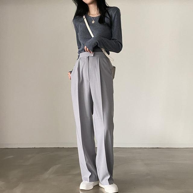 【現貨Cream(M)】天絲暗扣西裝闊褲 <KR> (S-L) - IKIMSTORE