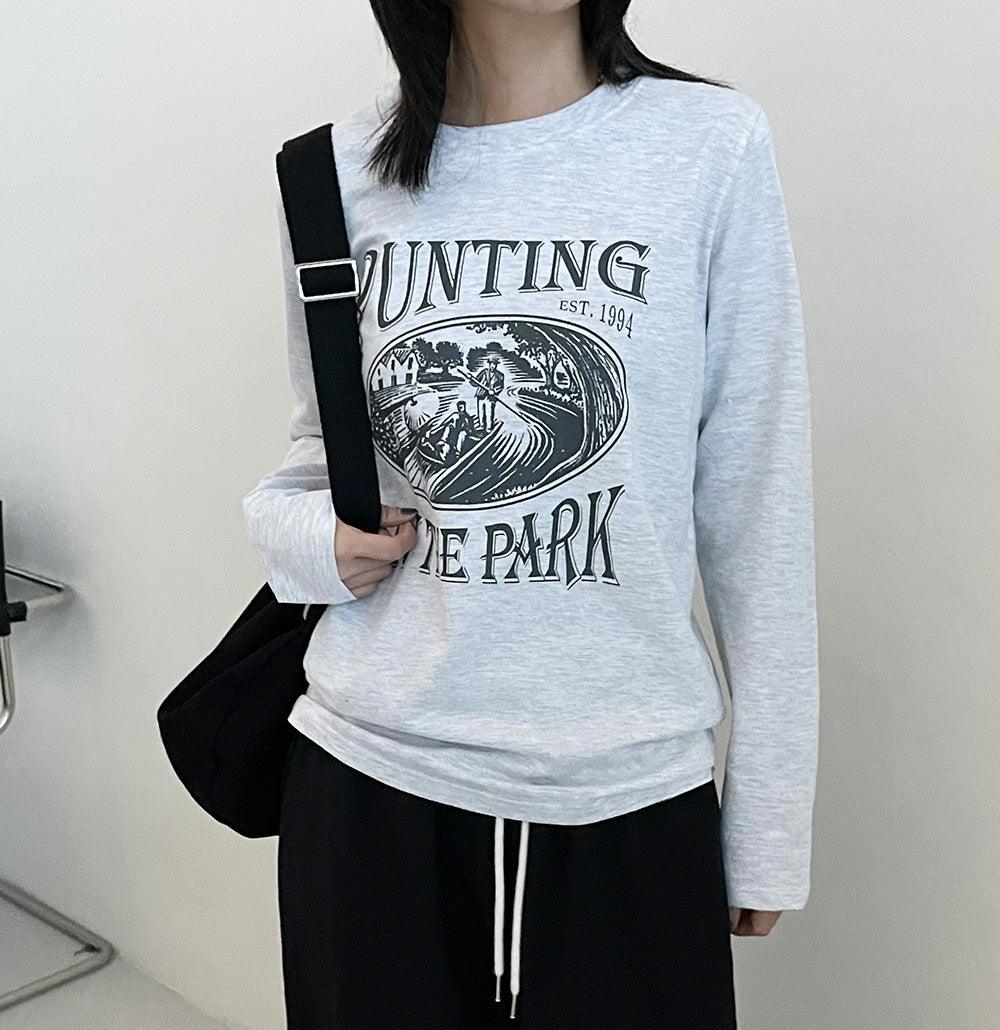 Punting復古印花長袖T恤<KR> - IKIMSTORE