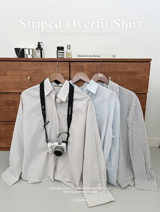 溫柔色系條紋恤衫 (3color) - IKIMSTORE