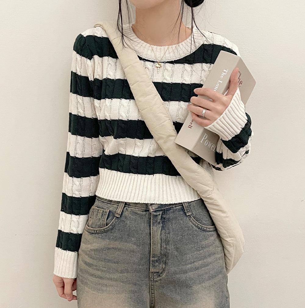 韓製撞色條紋麻花針織衫(5color)<KR> - IKIMSTORE