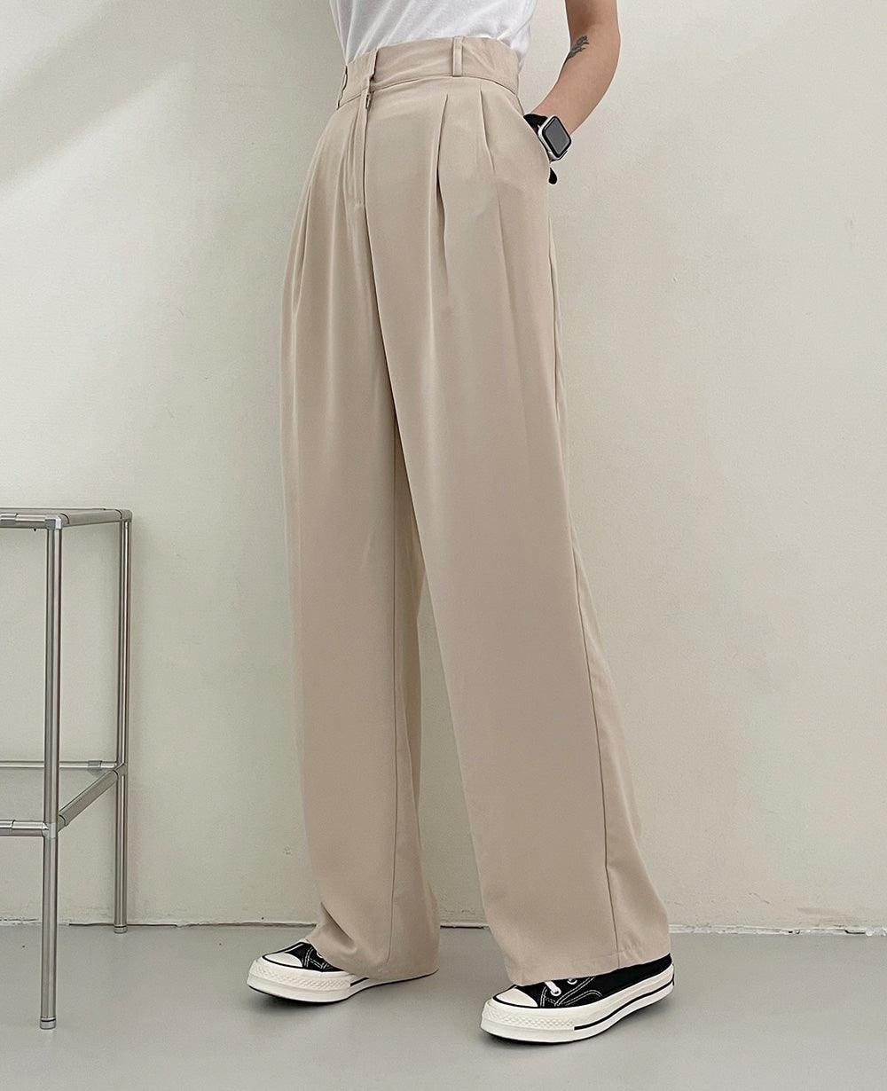【三種長度/後橡筋腰】兩針褶暗扣西裝褲(S~2XL) - IKIMSTORE