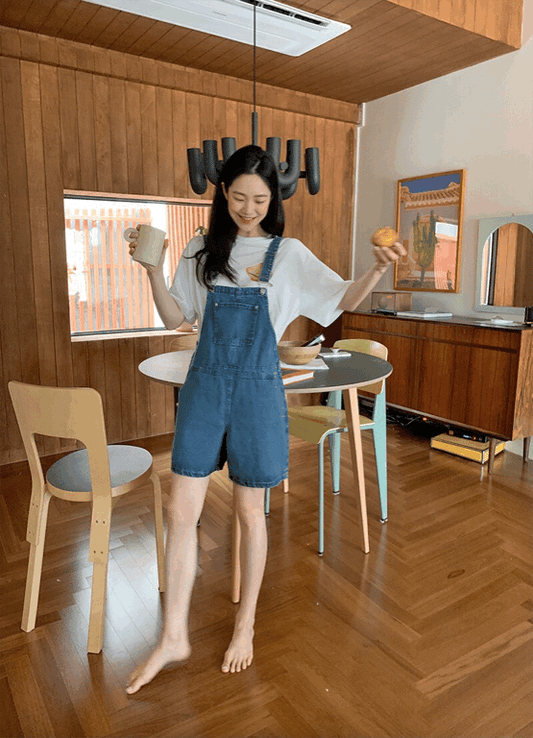 復古牛仔背帶短褲