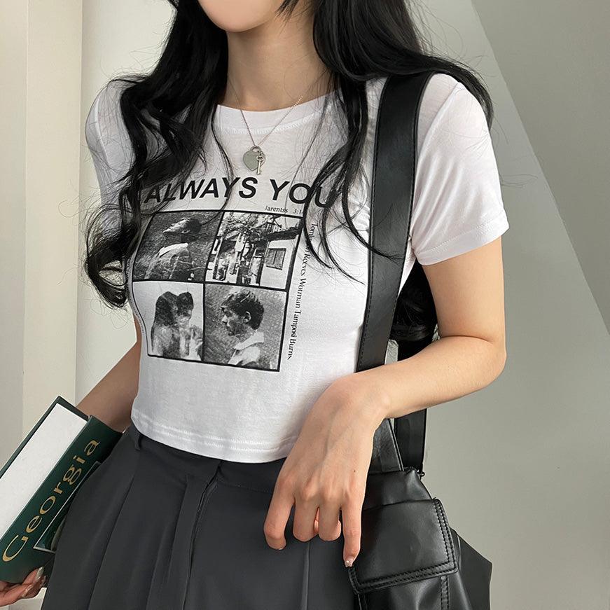 Always You黑白相Crop Tee<KR> - IKIMSTORE
