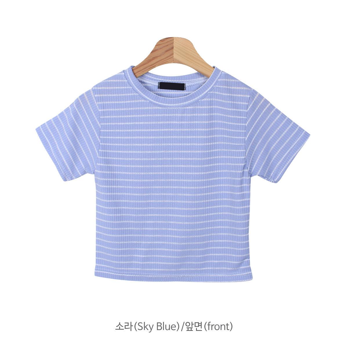【現貨】日常單品♡ 圓領條紋短款T恤<KR> - IKIMSTORE