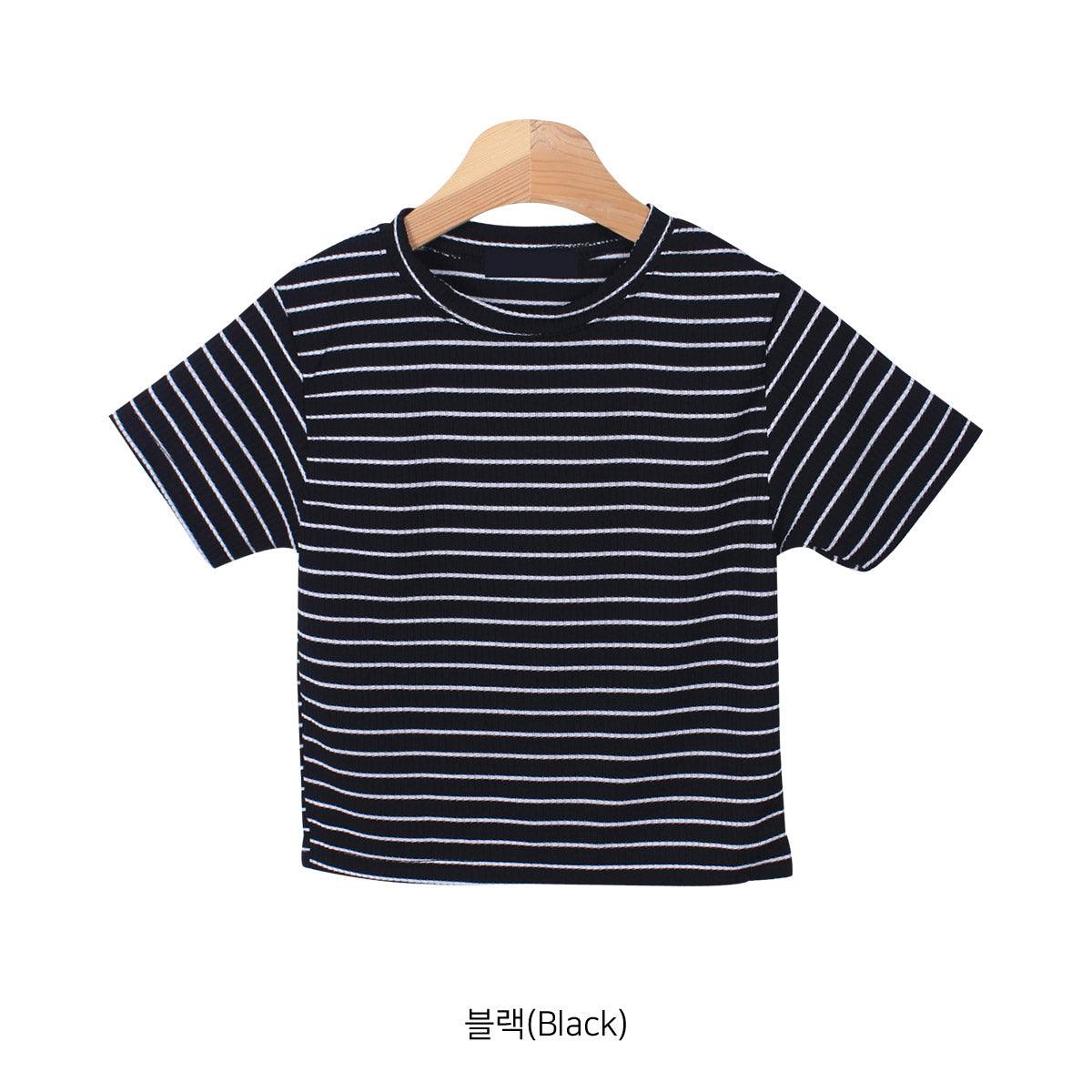【現貨】日常單品♡ 圓領條紋短款T恤<KR> - IKIMSTORE