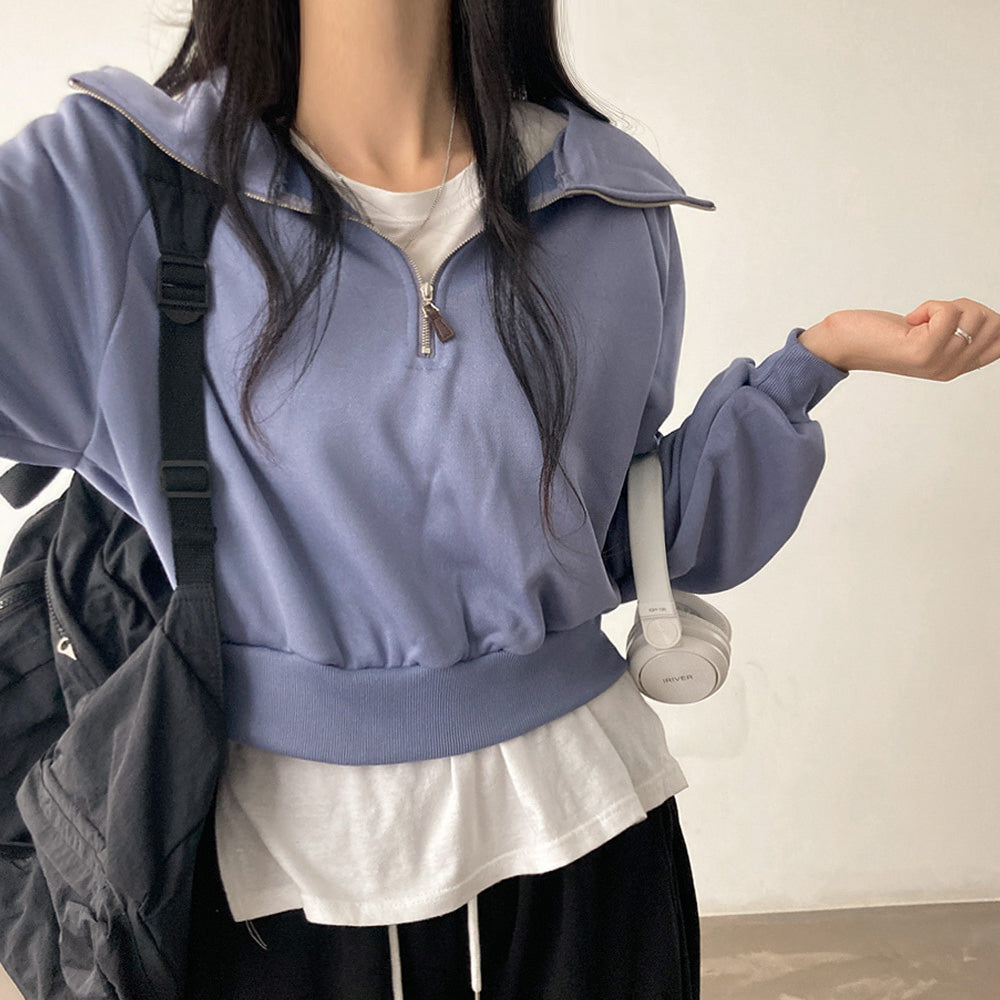 韓製🇰🇷半拉鏈短款衛衣