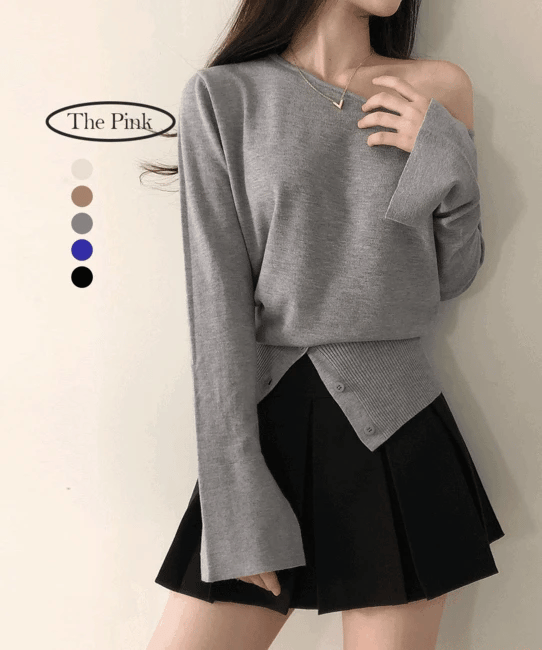 慵懶露肩開衩針衫