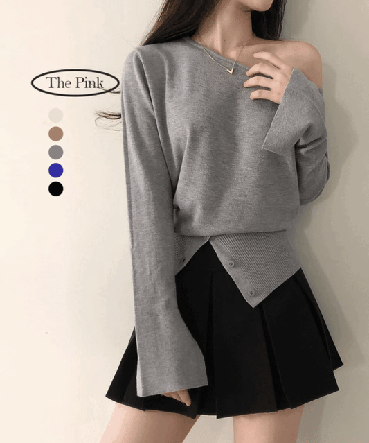 慵懶露肩開衩針衫