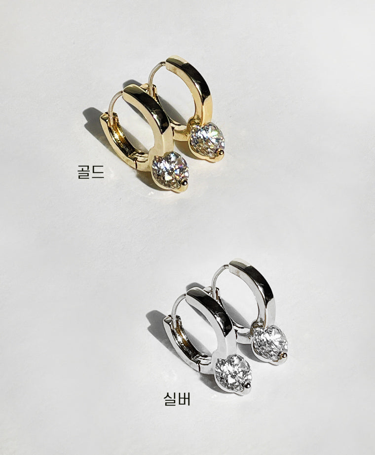 韓國製925銀(AAA級)方形鋯石耳環_EH03