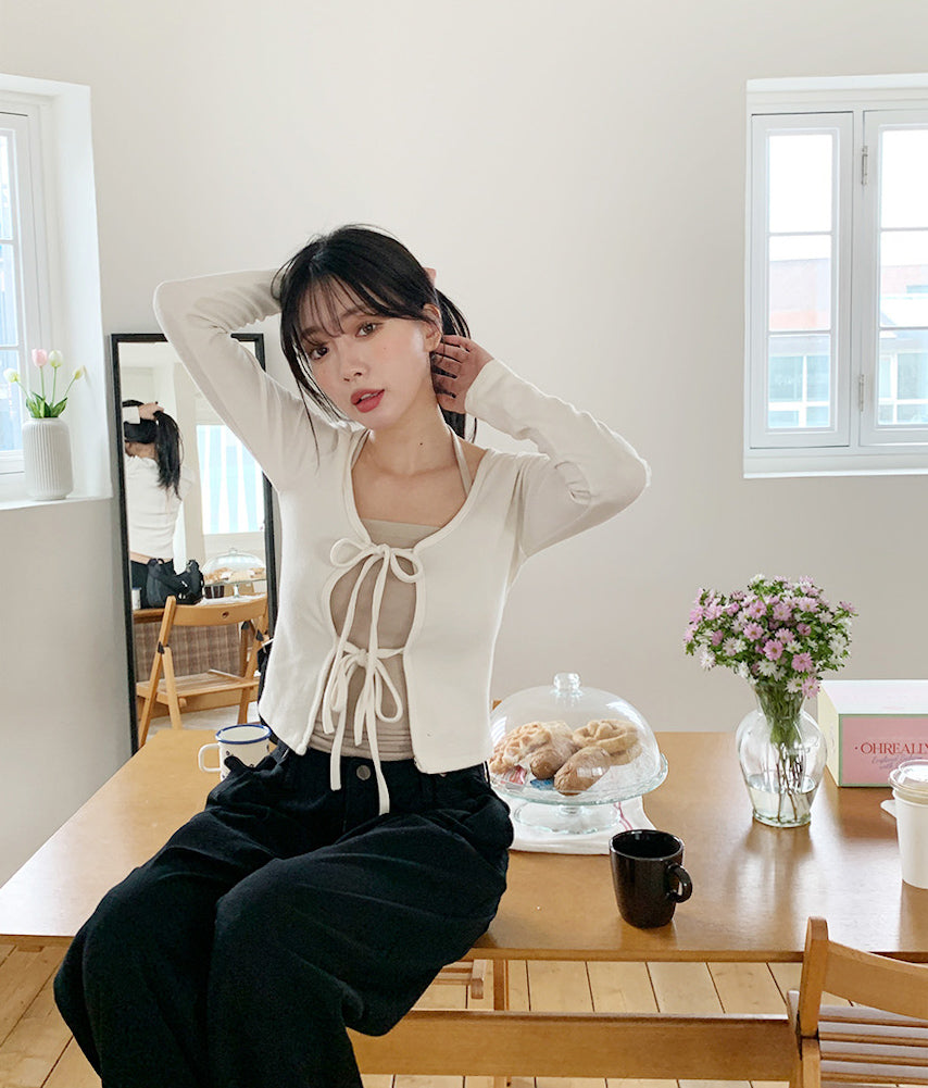 【現貨白黑】✨軟糯雙蝴蝶結cardigan✨