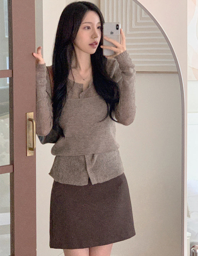 ✨秋日必備！兩件套針織背心＋開衫套裝✨