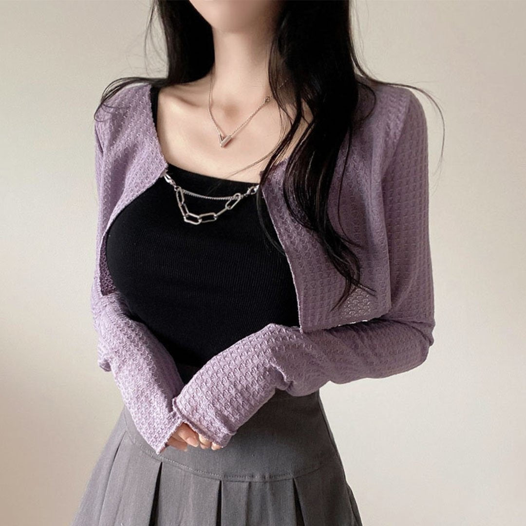 【最後現貨紫黑】⛓韓製銀鏈短版窩夫開衫