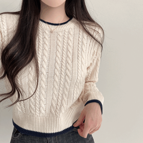 【限時特價✨日常/高品質】麻花撞色圓領針織衫
