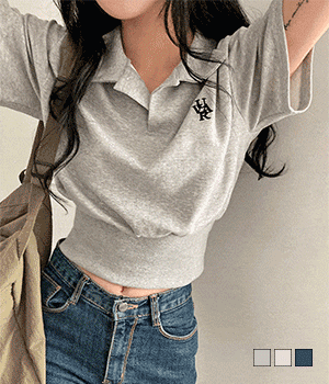 【現貨灰】韓製🇰🇷UVAR小刺繡短款短袖T恤