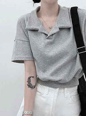 【現貨灰、藍】韓製🇰🇷翻領短款T恤