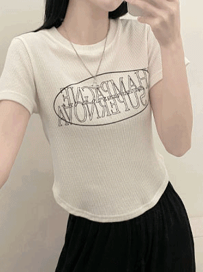 🥂韓製香檳印花窩夫格短袖T恤
