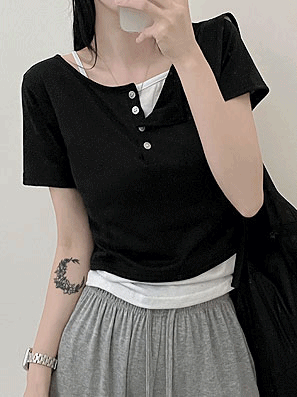 韓製🇰🇷開鈕短袖T恤+背心SET