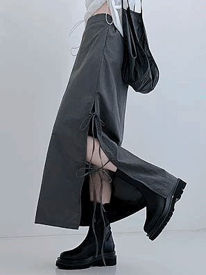 【現貨】連線價💐側縷空綁帶尼龍長裙