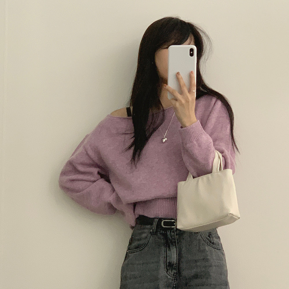 【現貨紫】🥨韓製船領針織衫
