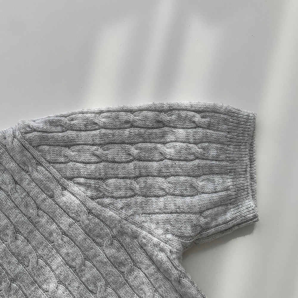 【現貨淺灰】🐑羊毛高質圓領麻花短袖針織衫